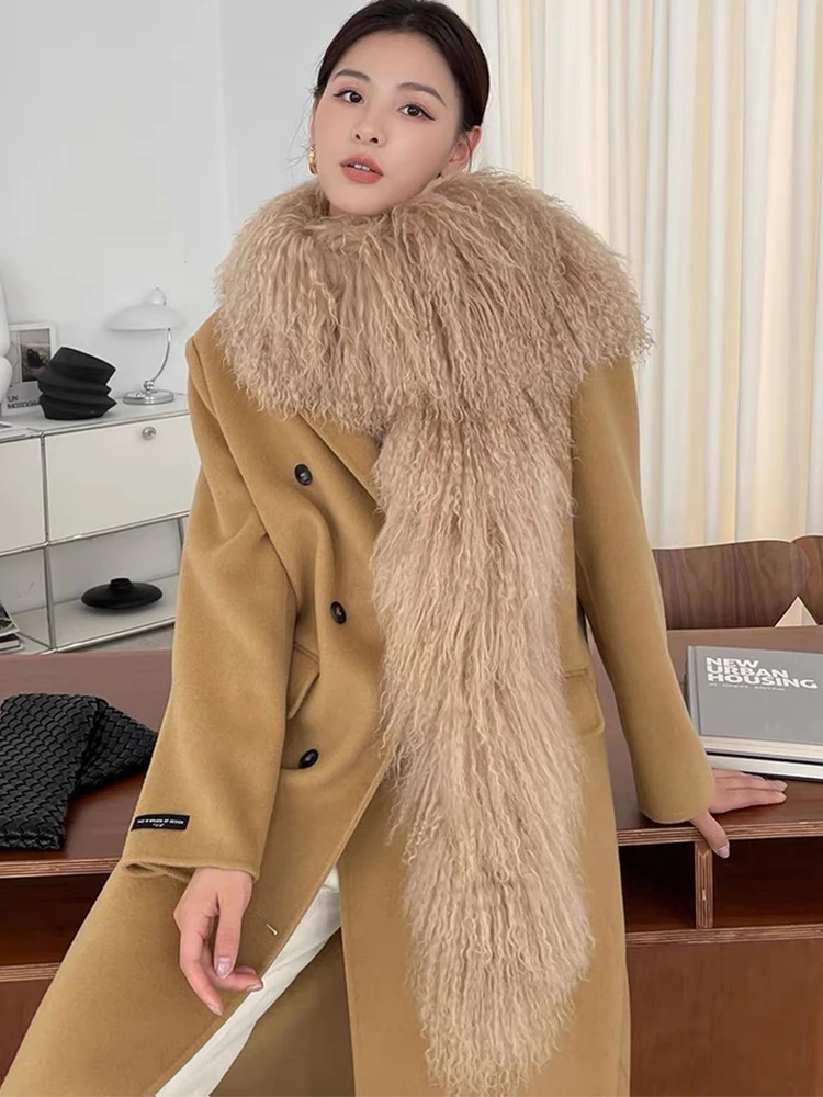 Female Winter Warm Real Mongolian Fur Solid Color Sheep Fur Scarf Fur Mom\'s Women Long Soft Real Fur Scarf