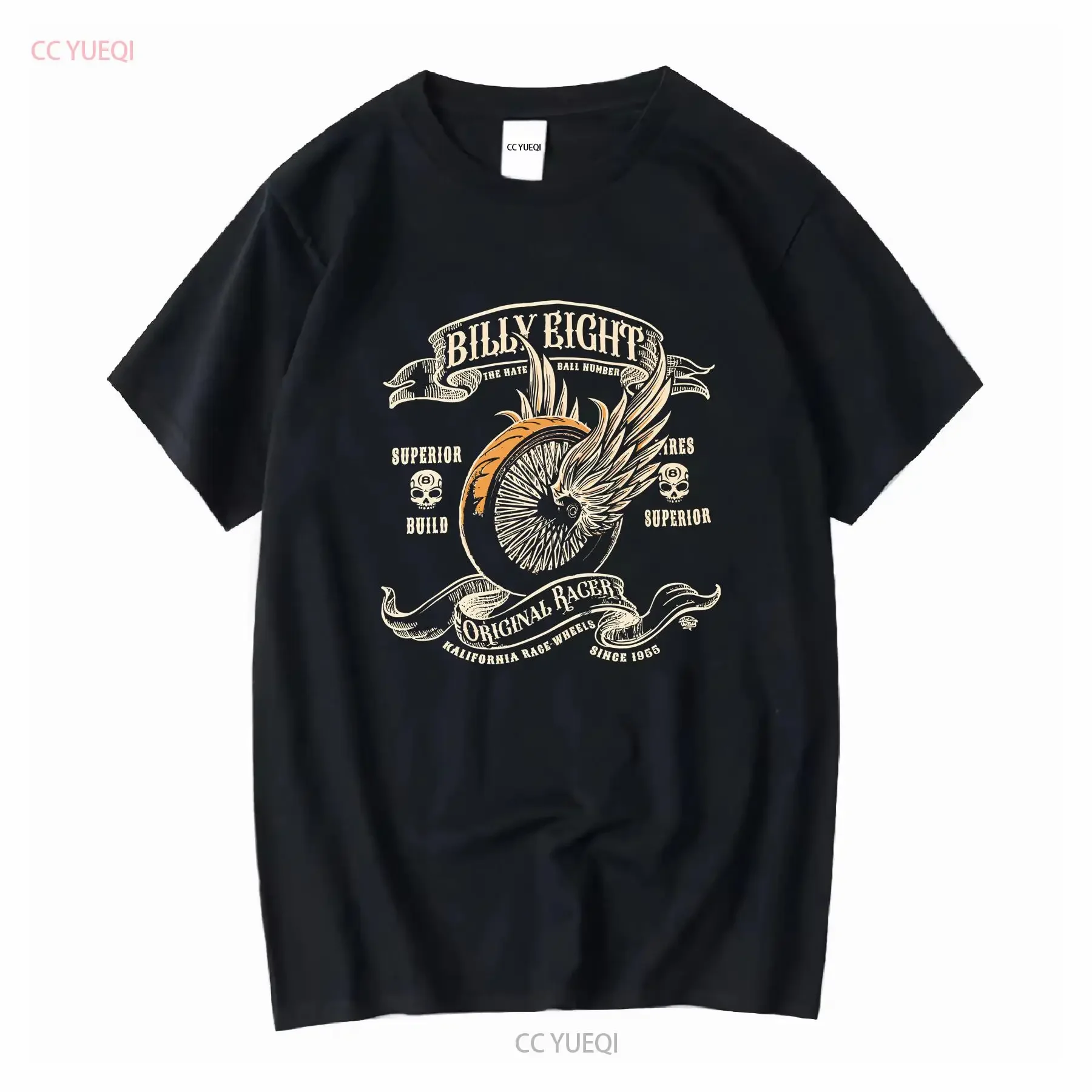 Camiseta ORIGINAL RACER Billy Eight para hombre, negra, estilo motero rock, de manga larga o corta, vintage, lavada, streetwear, ligeramente a la moda.