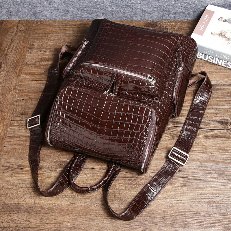 New Quality Business men\'s bag Real Cowhide Leather Crocodile Pattern backpack Men shoulder bags Genuine Leather backpack