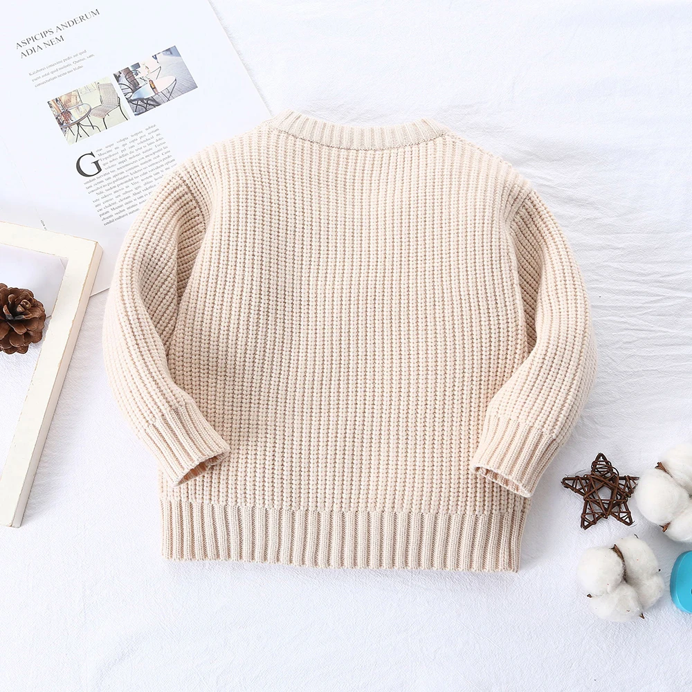 MILANCEL New Autumn Baby Clothes 0-2Y Baby Girls Solid O-Neck Sweater Boys Knitted Pullover Toddler Loose Base Sweaters