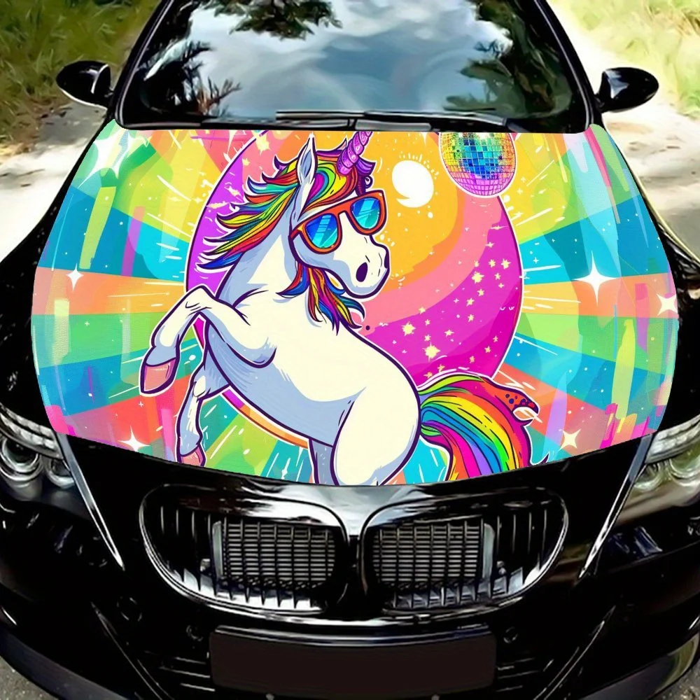 

Rainbow Unicorn Print car hood stickers, waterproof self-adhesive, scratch resistant, easy to stick, durable car PVC stickers, c