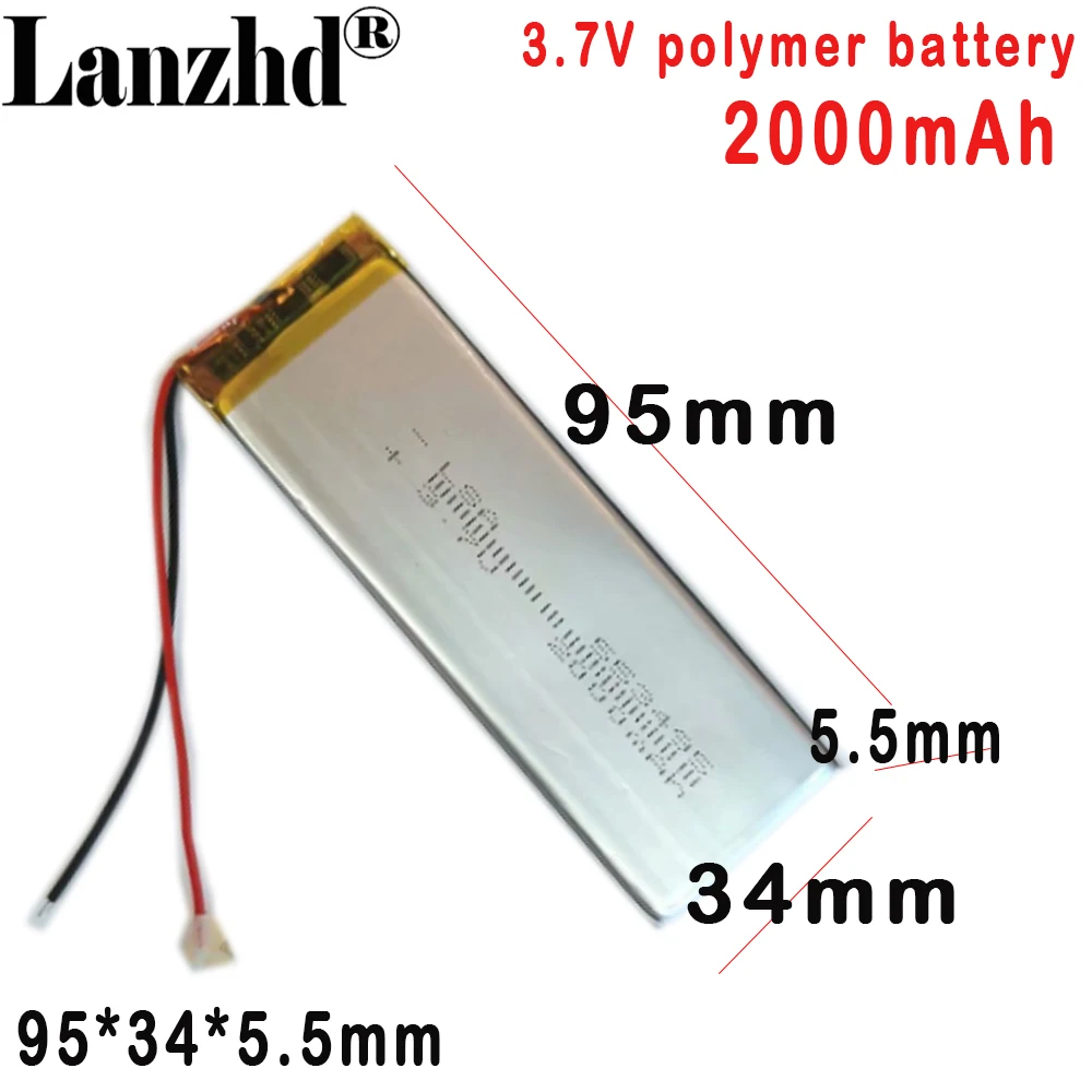 

3.7V Battery 553495 Li polymer lithium battery 2000mah For Walkie-talkie LED light engineering rangefinder