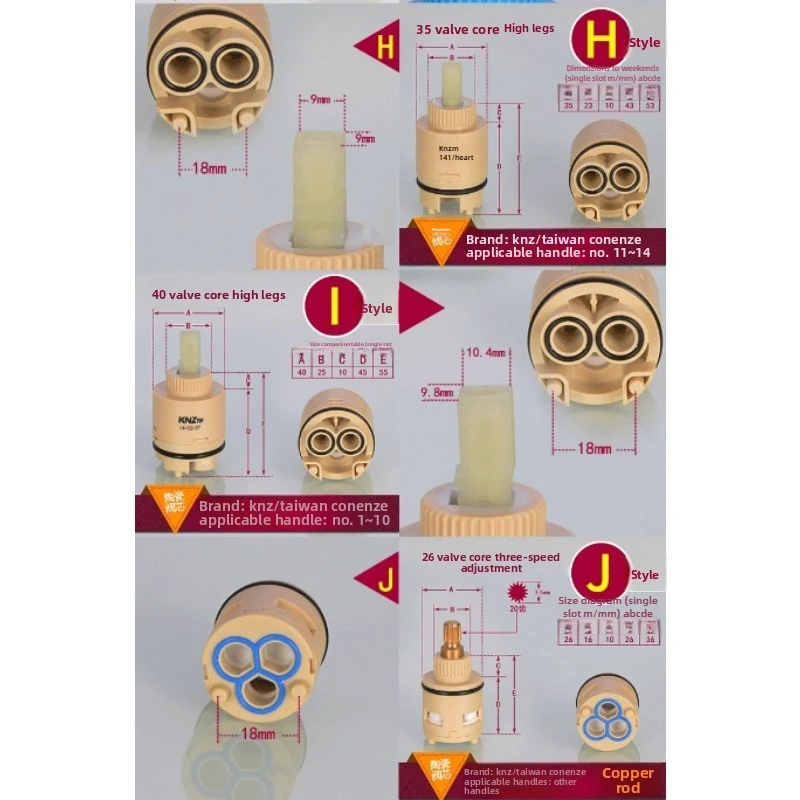 25/35/40 Ceramic Valve Chip Faucet Valve Core Hot and Cold Temperature Resistant Kitchen Sink Basin Switch Repair Parts