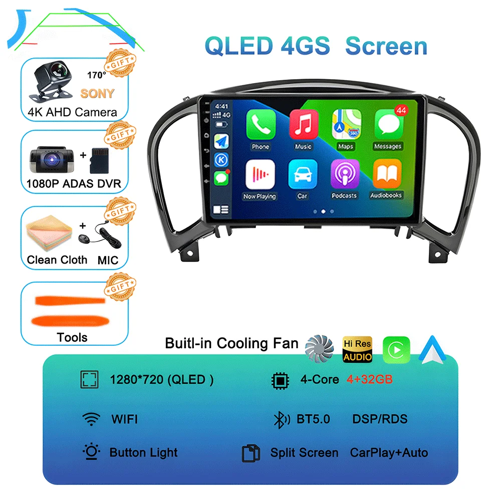 Android 16 videospeler Carplay Auto voor Nissan Juke YF15 2010 - 2014 Multimedia autoradio WiFi+4G DSP 2 DIN touchscreen
