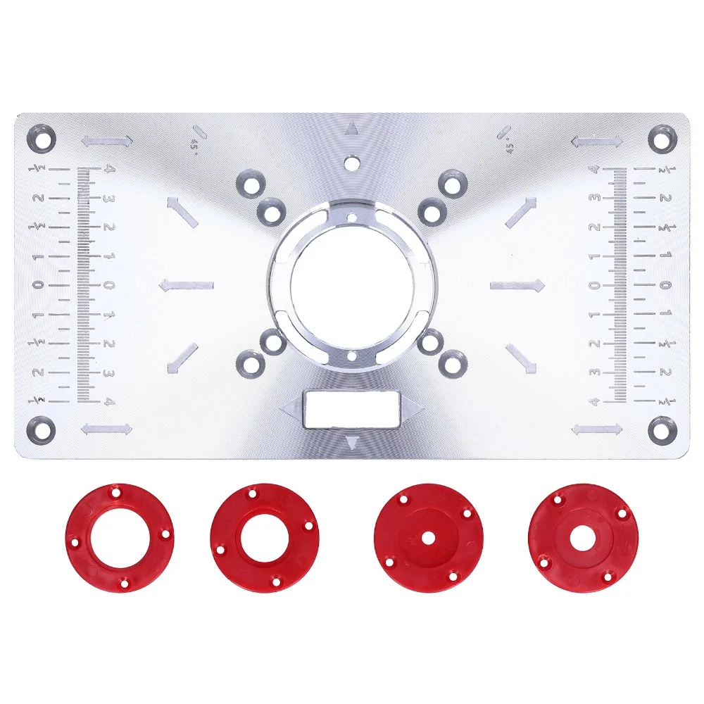 Precision Aluminum Router Table Insert Scale Markings Centering Hole Plate Precision Mounting Board Red Rings Silver