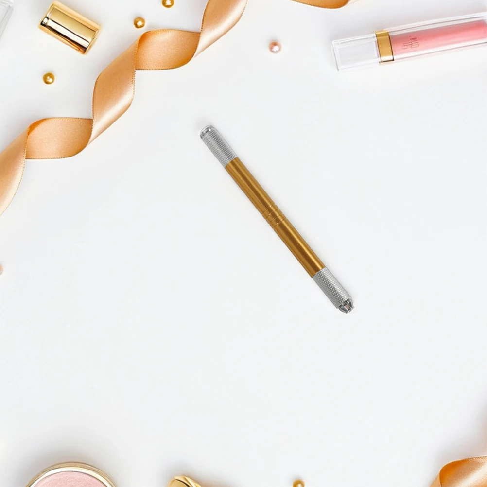 

2 Pcs Tattoo Hand Pen Brow Pencil Eyebrow for Microblading Manual Golden Aluminum Microfilling