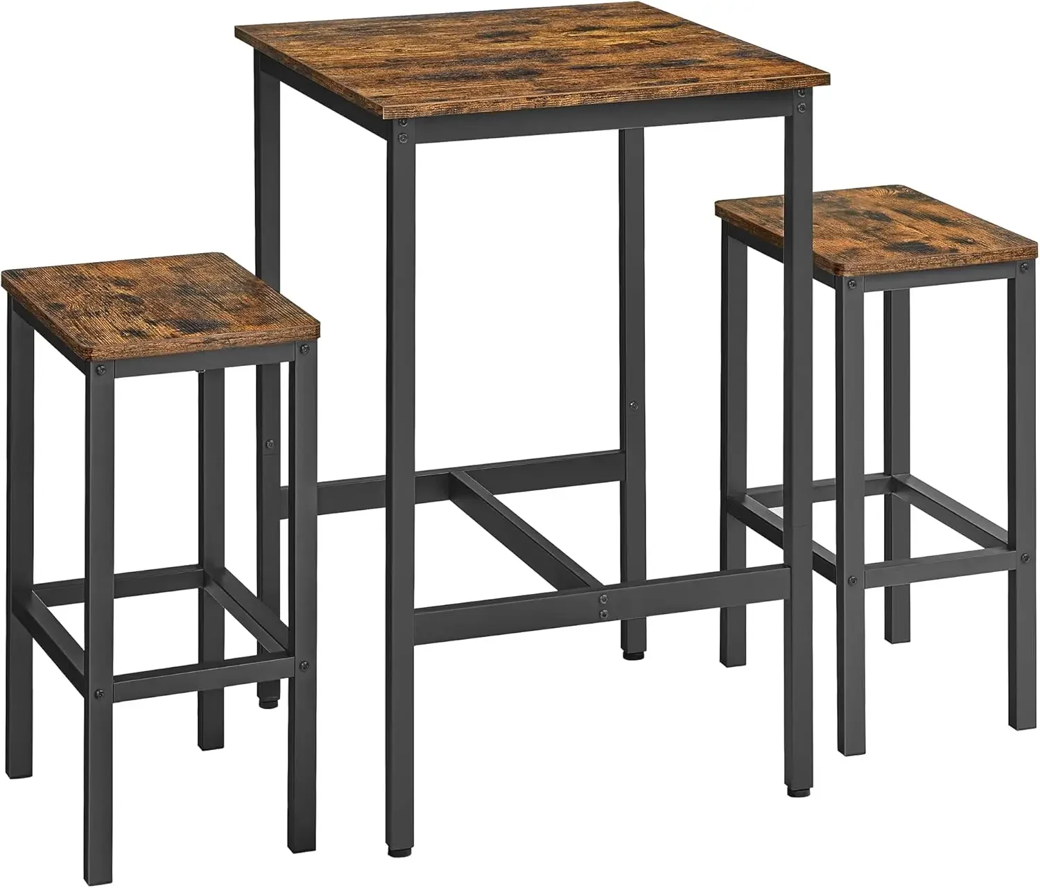 Bar Table and Chairs Set, Square Table with 2 Bar Stools, Dining Pub Table Set for 2, Space Saving for Kitchen B