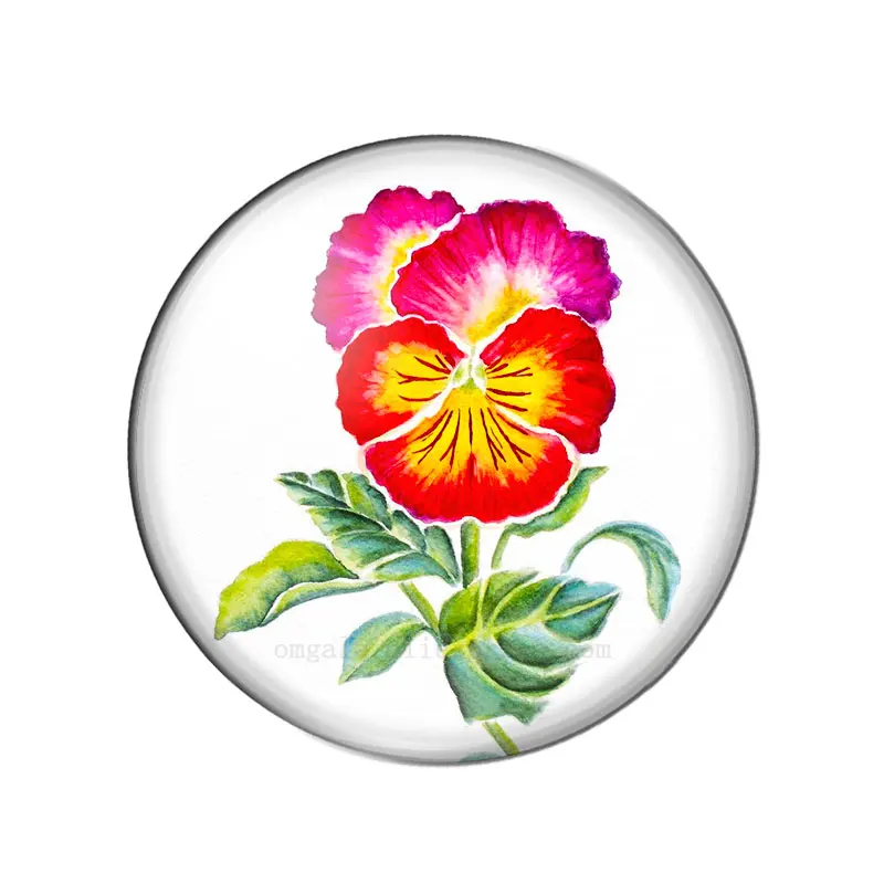 Pansy Flowers Watercolor Painting 10pcs mixed 12mm/18mm/20mm/25mm Round photo glass cabochon demo flat back Making findings