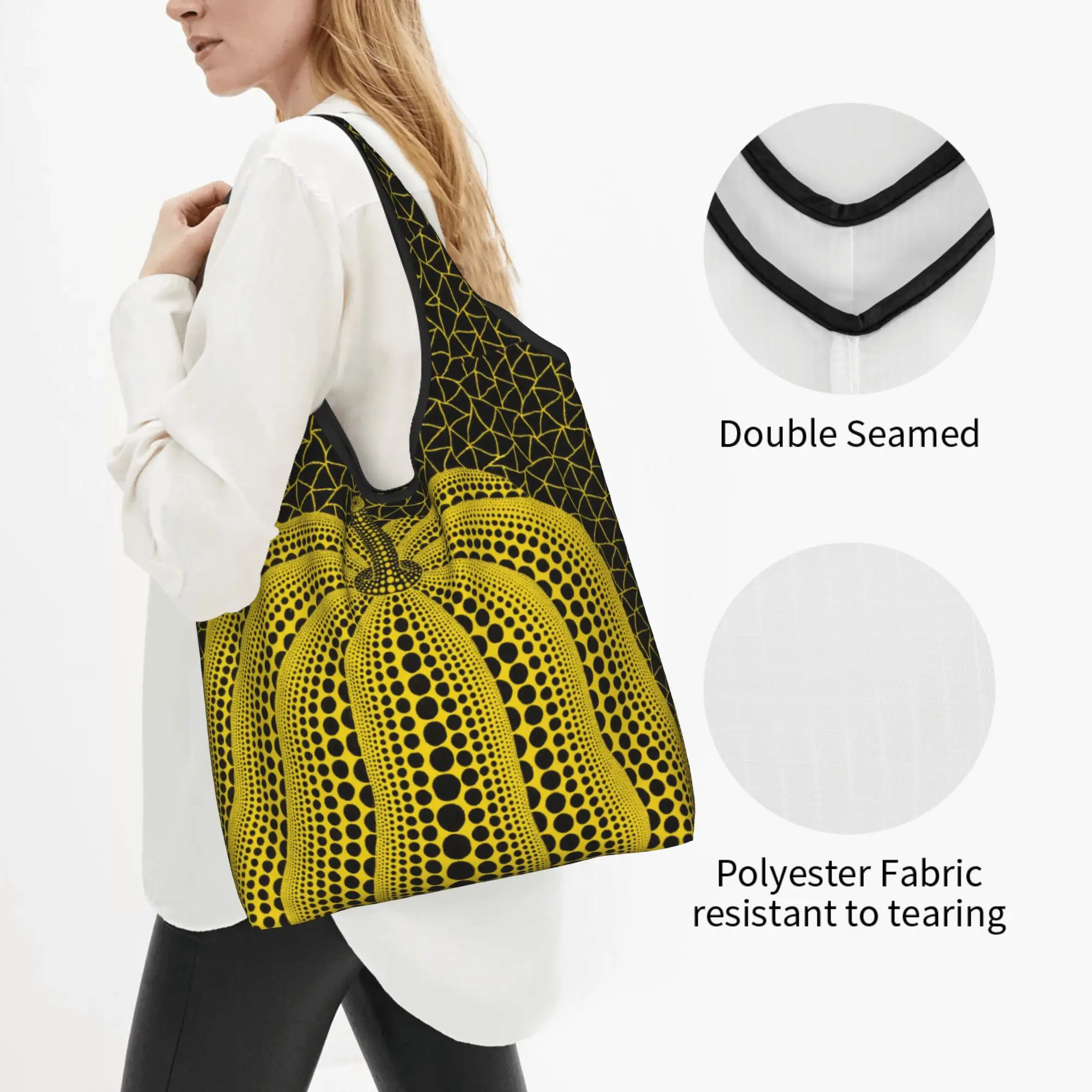 Yayoi Kusama Pumkin Grocery Tote Shopping Bag Women Funny Abstract Painting Shopper Shoulder Bag Large Capacity Handbags
