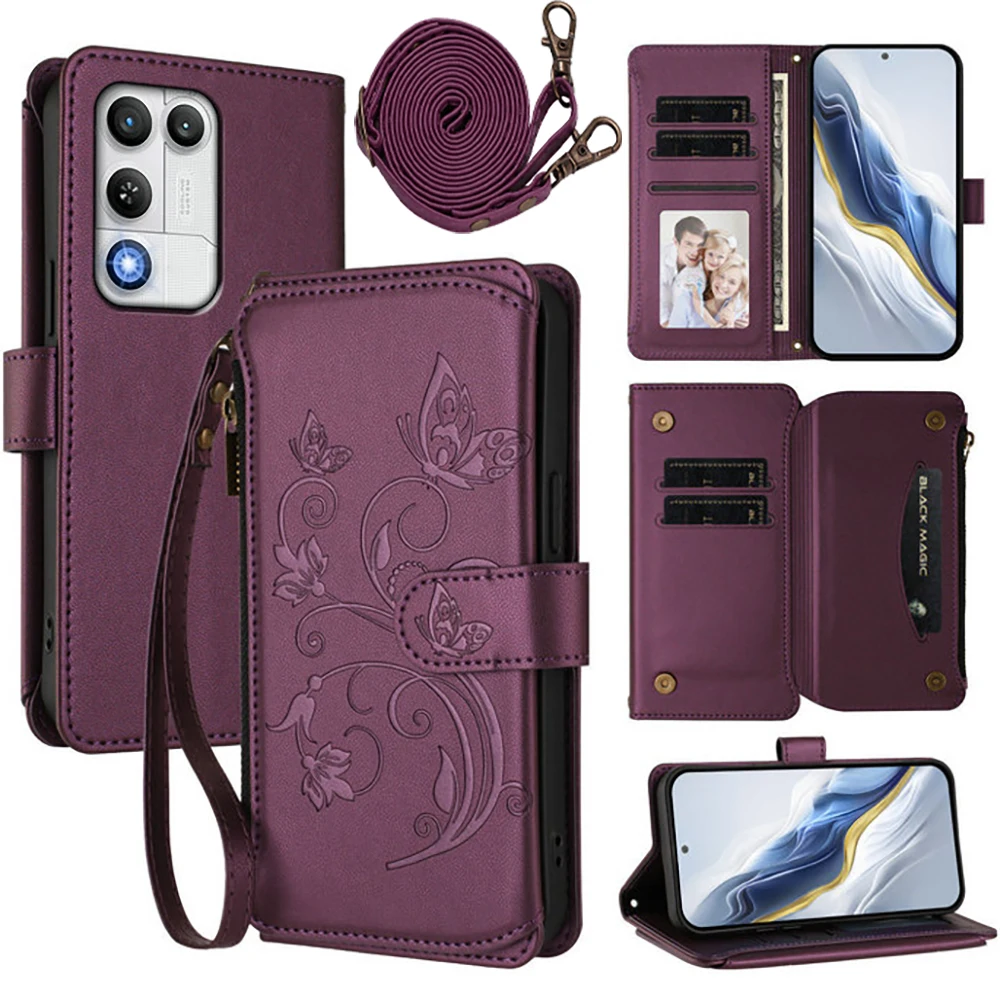 

For ZTE Nubia Red Magic 11 Air 2026 3D Emboss Zipper Leather Wallet Case for Nubia Red Magic 11 Pro Plus Case Red Magic 11 Pro