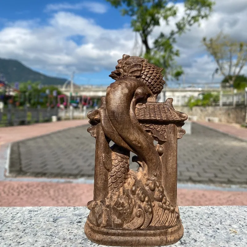 Hand-Carved Agarwood Carp Leaping Over Dragon Gate Sculpture - 5.5/7.9/10.6