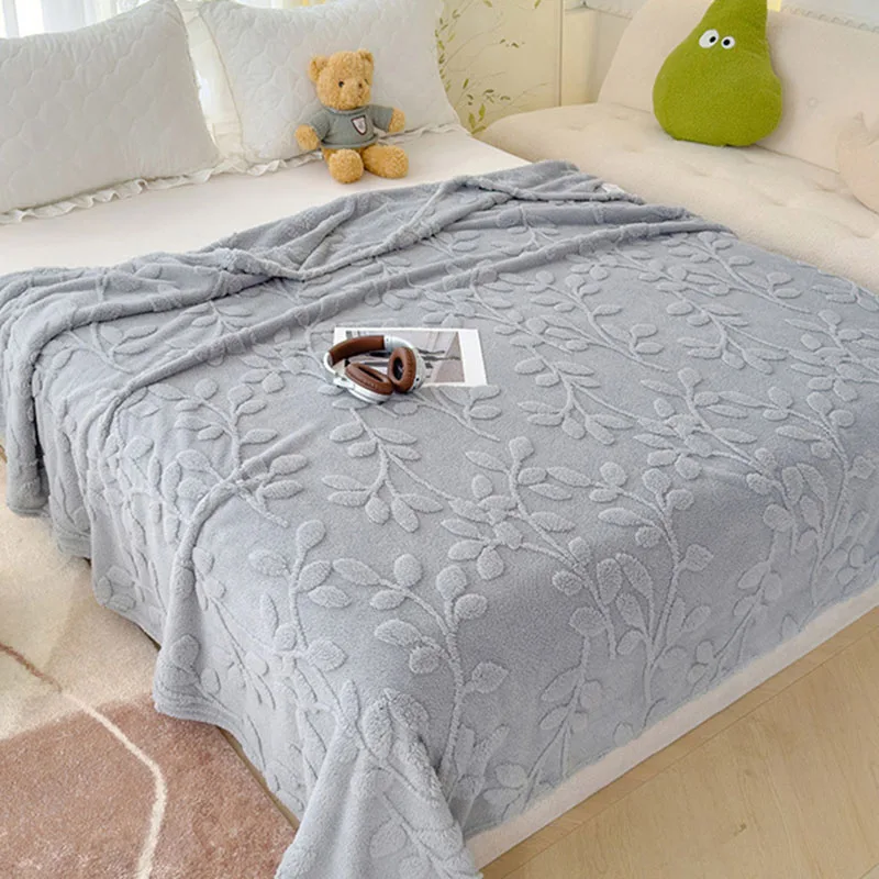 Solid Color Wealth Tree Jacquard Coral Fleece Blanket Multi Functional Nap Blankets for Office Soft Thin Air Conditioner Quilt