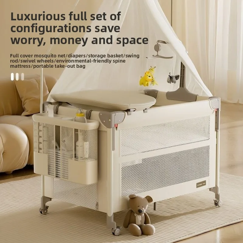 Tempat Tidur Bayi Lipat Portabel yang Dapat Diubah dengan Stasiun Pengganti Popok yang Dapat Disesuaikan untuk Bayi Baru Lahir Desain Modern yang Aman untuk Bayi Laki-laki dan Perempuan.