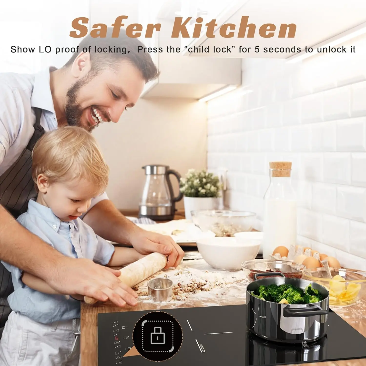 موقد كارينير التعريفي 29 سم 2 شعلة قطرة في موقد كهربائي، زجاج سيراميك أسود مع معزز، مؤقت، وظيفة قفل الأمان، 230 فولت