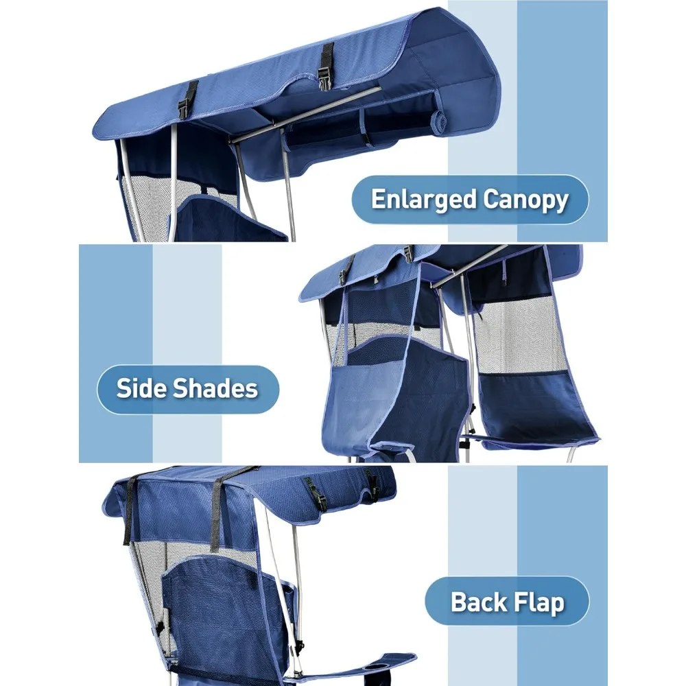 Beach Chair with Canopy Shade, Canopy Beach Chair for Adults with Cup Holder, Side Pocket for Camp, Beach, Tailgates, Fishing