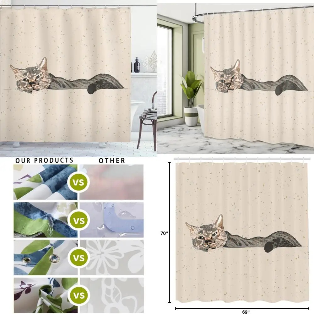 

Уютная занавеска для душа с изображением кота на земле: хутряное искусство друзей для домашнего декора ванны