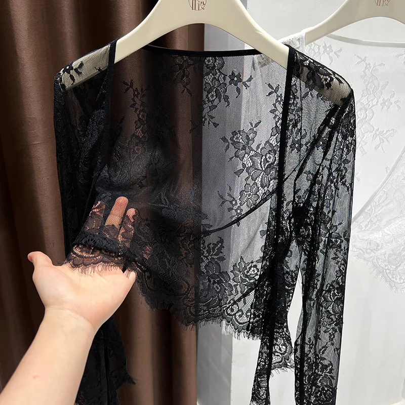 

Белый прозрачный сетчатый кардиган — прозрачная накидка на шнуровке, сексуальное шифоновое пляжное кимоно с поясом, элегантное платье без рукавовBralette