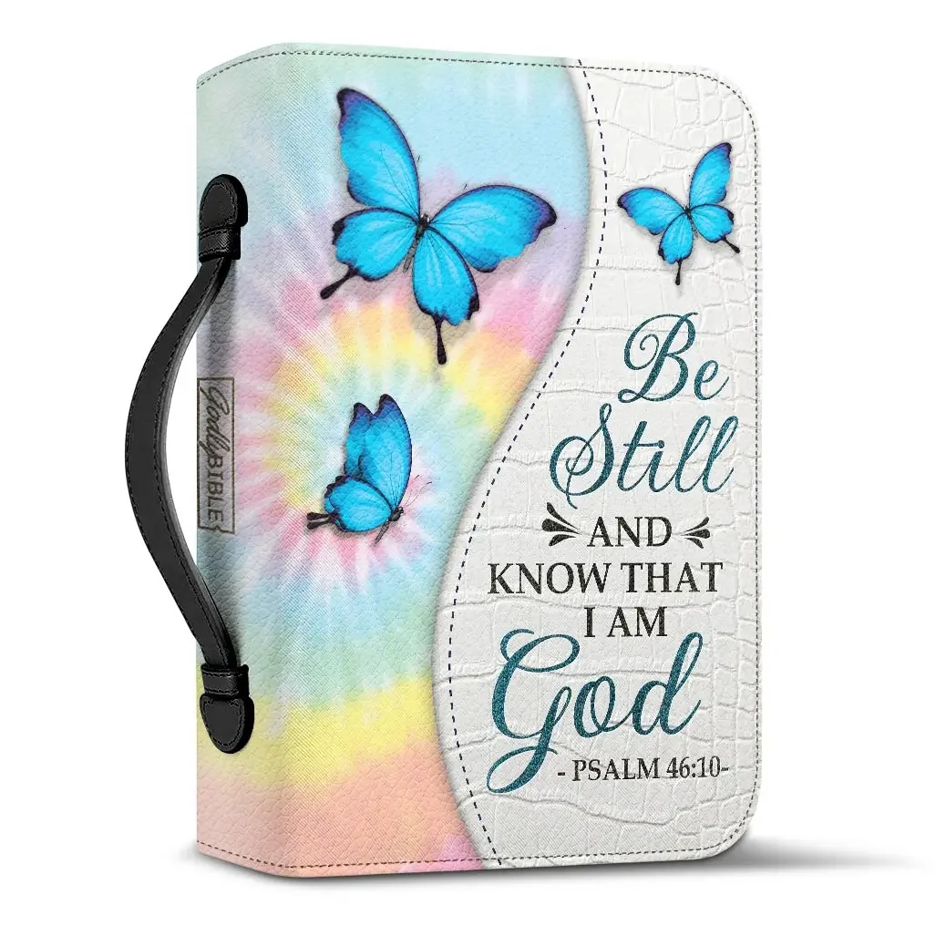 Tie Dye Butterflies Bible Cover Case for Women Personalise Leather Bible Bag Zippered Handle Handbags Portable Bible Storage Bag