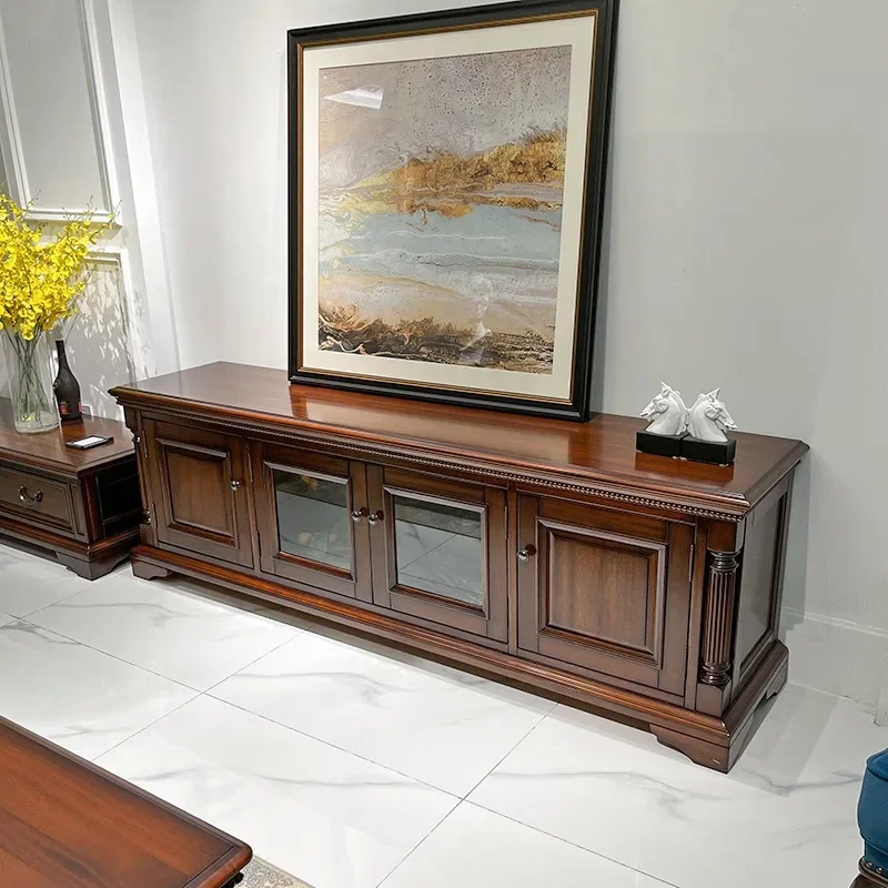 American North American black walnut solid wood TV cabinet simple living room villa log floor cabinet