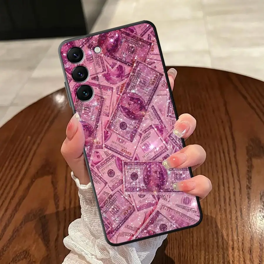 Pink Dollar Full Case for Samsung Galaxy A05 A06 A50 A70 A20 A13 A30 A15 A04 A10 A12 A40 A16 A17 Black Soft Phone Cover