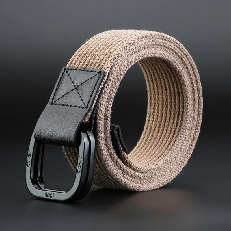 Women Men Canvas Waist Belts Double Rings Buckle Waistband Strap Belts Double Ring Shape Solid Unisex Waist Casual Belt 110-140