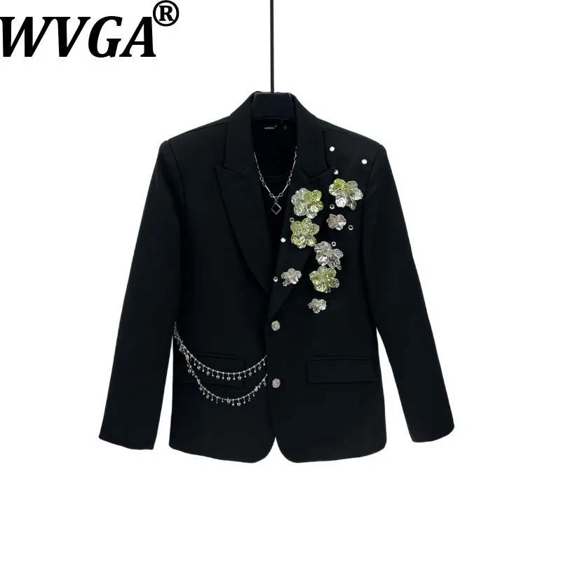 

WVGA весна осень новые мужские приливы элитный дизайн трехмерный цветок модный пиджак нишевый шикарный повседневный костюм с цепочкой пальто W18103