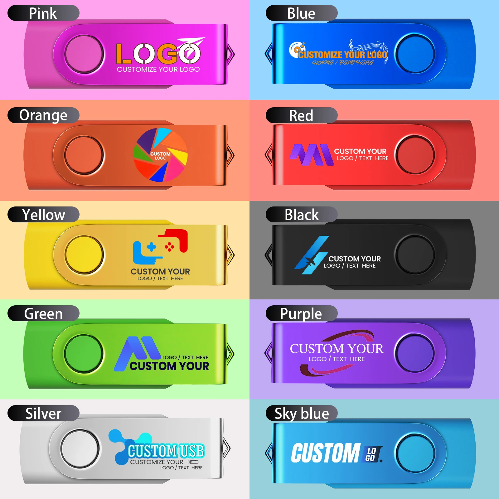 Free Custom Company Logo USB Flash Drive 128GB Key Chain Pen Drive 64GB 4GB 8GB 16GB Pendrive Memory Stick 32GB Metal USB Stick