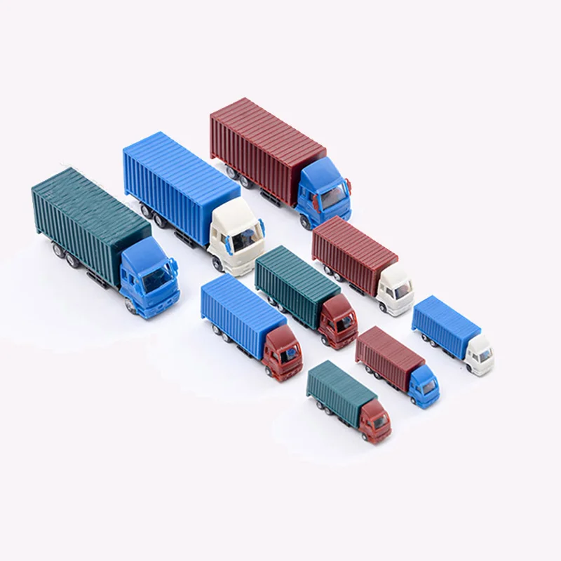 2Pcs Miniature Container Truck Model Kits Scale 1:100 1:150 1:200 Transporter Truck Lorry Vehicle Car Model Diorama Accessories