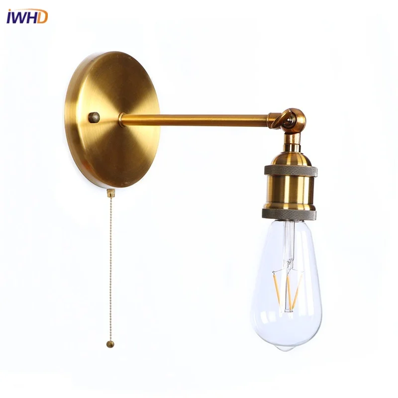 

IWHD Retro Iron LED Wall Lamp Sconce Stair Light Fixtures Indoor Bedroom Cafe Foyer Decor Gold Vintage Simple Luminaire Lamparas