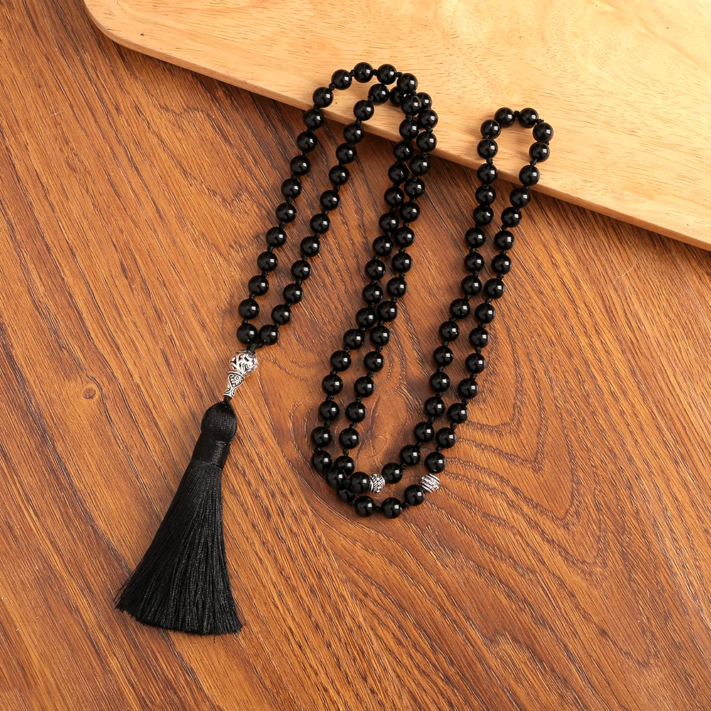 Preghiera musulmana islamica Tasbih 99 perline rosario 8mm onice nero annodato collana braccialetto gioielli