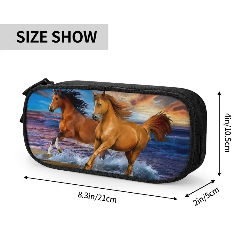 Cute Classic Horse Running Painting Pencil Cases for Boy Girl Large Storage Animal Pencil Pouch School Supplies