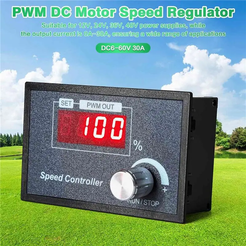 DT17 PWM Motor Speed Controller 6-60V 30A Digital Display DC Motor Speed Regulator for Lawn Mower Blower Cotton Candy Machine