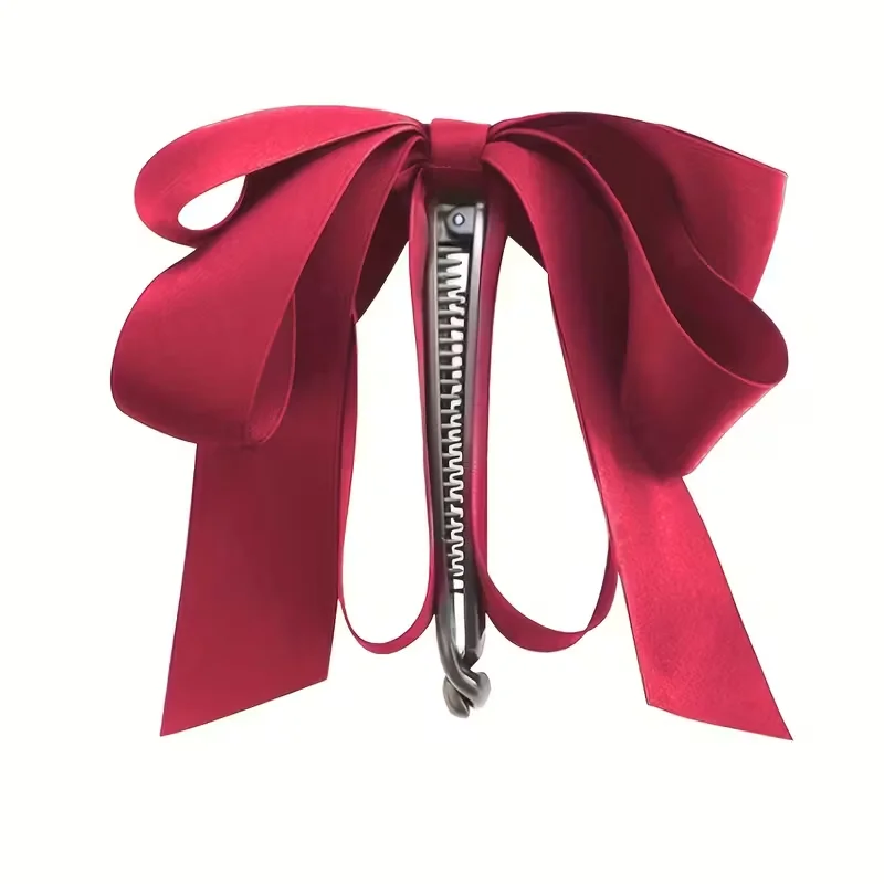 Haarspange mit Schleife und Quaste, hochwertiger Satin, im Y2K-Stil, Haarschmuck und Zubehör für Pferdeschwänze, Geschenk zum Valentinstag. – Detail 1