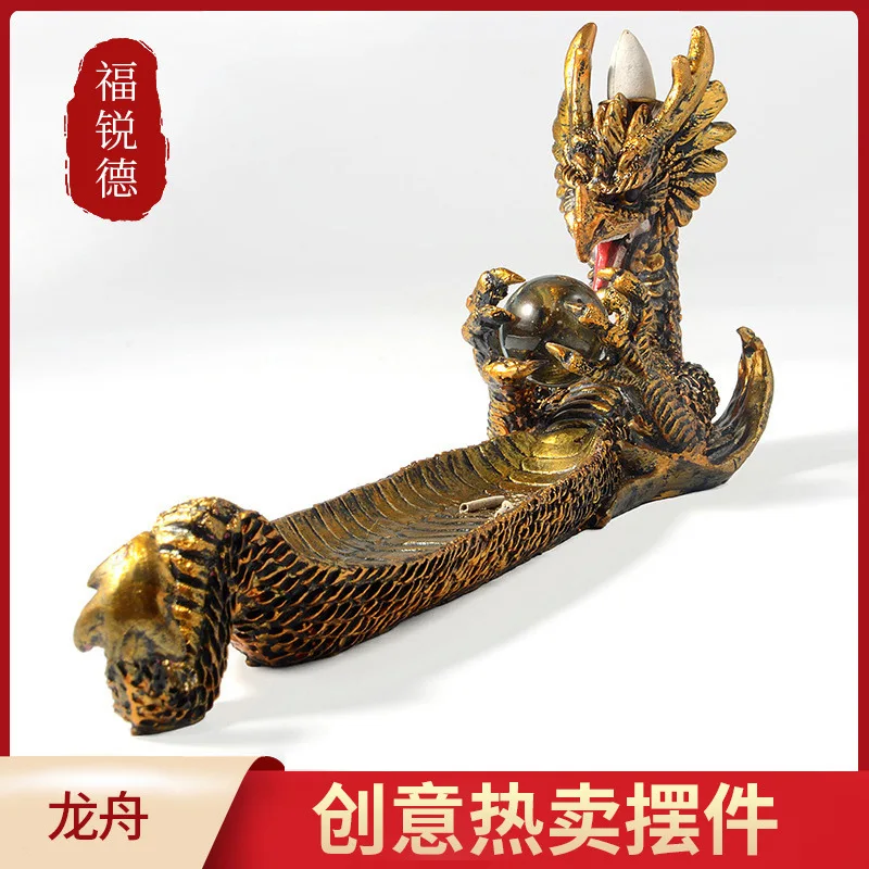 

Cross-Border Resin Ashtray Antique Dragon Boat Decoration Incense Holder Decorative Tourism Gift Souvenir Backflow Incense Craft