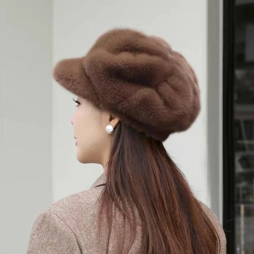 Cute Solid Color Imitation Mink Beret Thick Warm Peaked Cap Lightweight Versatile Cloud Hat Daily