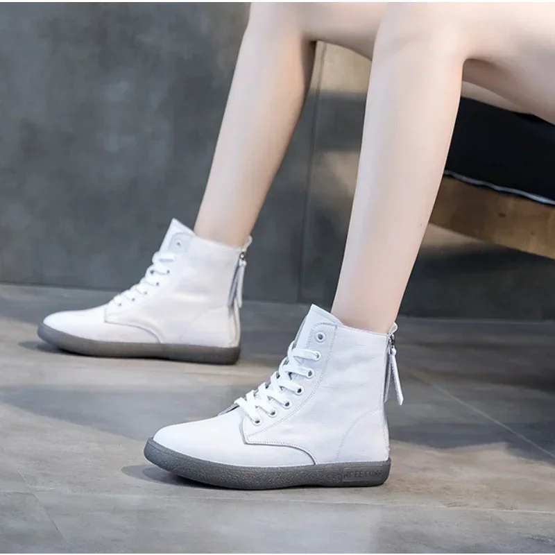 High Top Shoes Women\'s Boots Spring/Autumn Versatile Flats Ankle Boots for Women Winter Warm Women Shoes Flat with Ladies Shoe