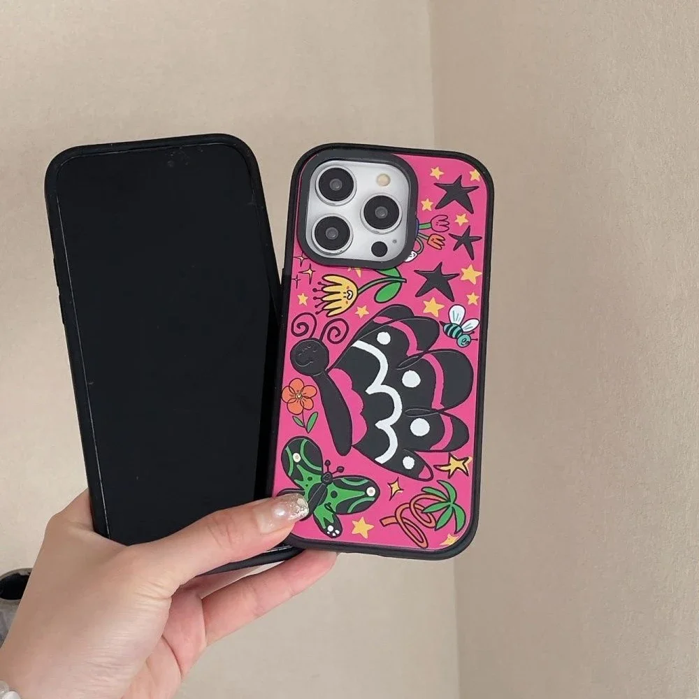 Creative Cute Butterfly Black Frosted Phone Case Cover for IPhone 13 14 15 Pro Max Case