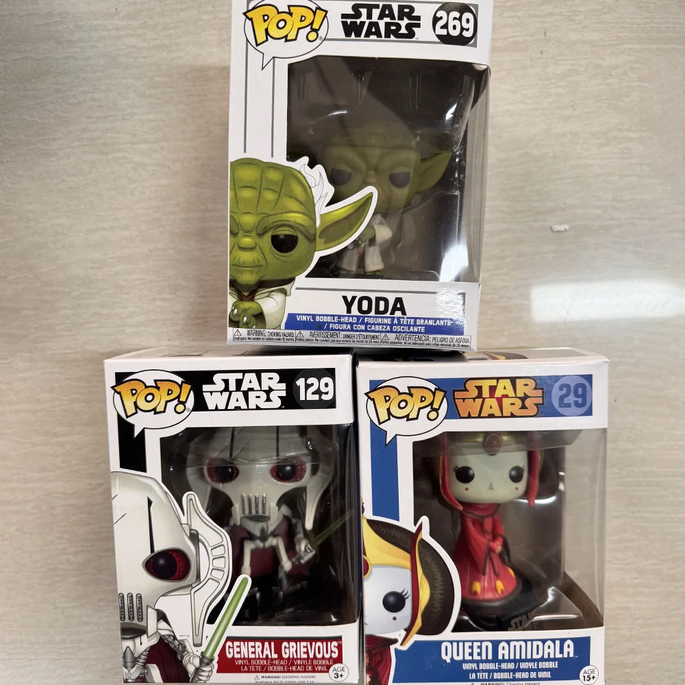 Películas Star Wars Funko Pop Yoda # 269 Reina Amidala # 29 General Grievous # 129 Figuras de Acción de Vinilo Coleccionables, Muñecos de Juguete, Regalos