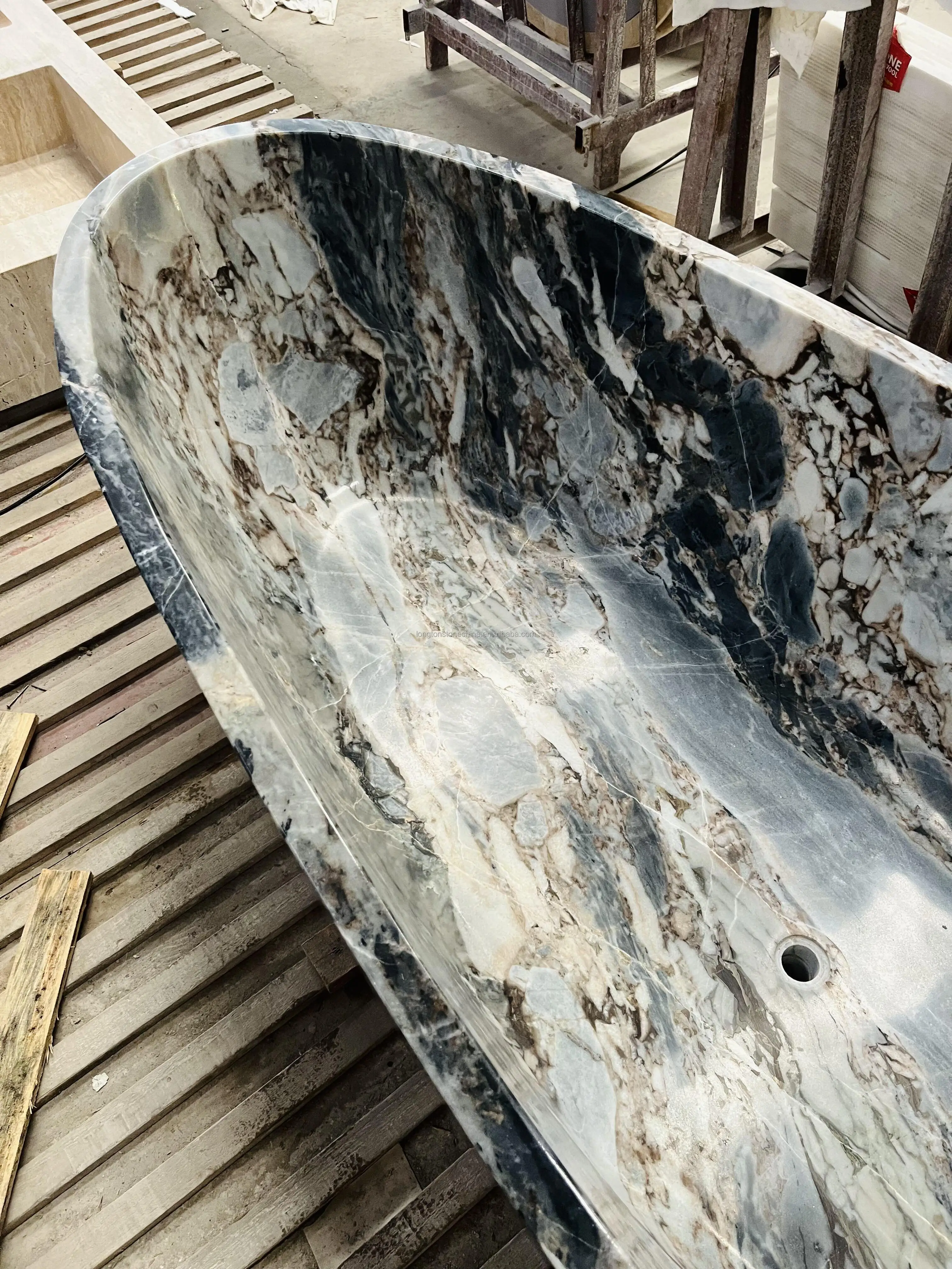 Natural Blue Ocean Storm Marble Bath Tub Soaking Bathtub Elephant White Marble Bathroom Bathtub Modern