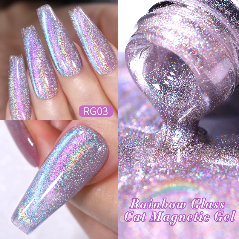 BORN PRETTY Rainbow Glass Red Cat Magnetic Gel Nail Polish 10ml Sparkly Iridescent Soak Off UV Gel for Nail Art at Home