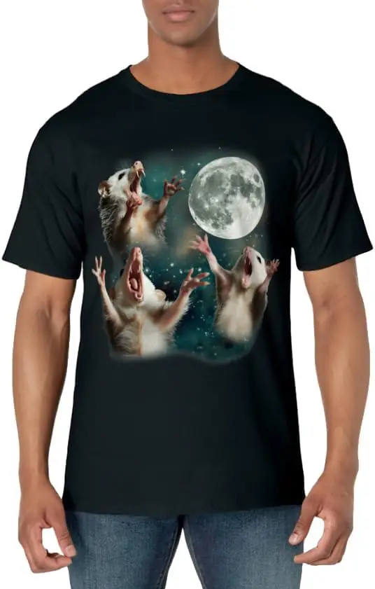 Three Possum Moon | 3 Opossum Funny Weird Cursed Meme T-Shirt