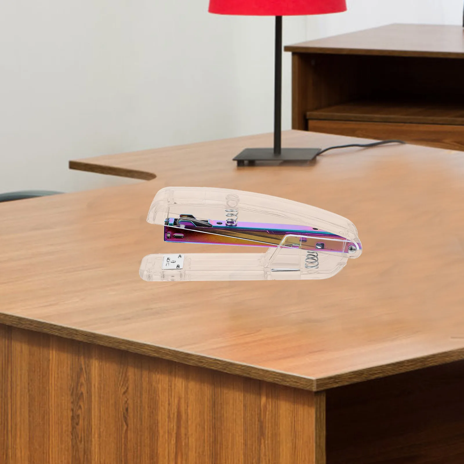 دباسة بلاستيكية شفافة مدمجة على الموضة للمكتب المنزلي للطلاب، دباسات محمولة خفيفة الوزن محمولة للمكتب #4