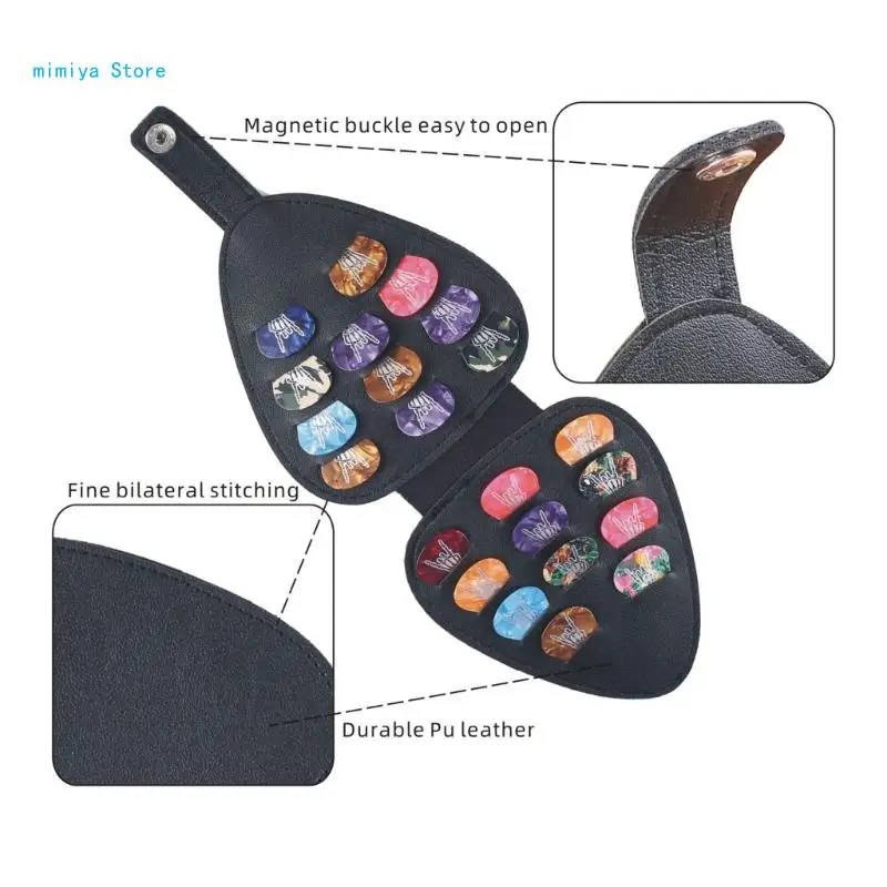 pipi Holds 22Pcs Picks Pack of Different Thickness, Double Layer PU Leather Picks Bag