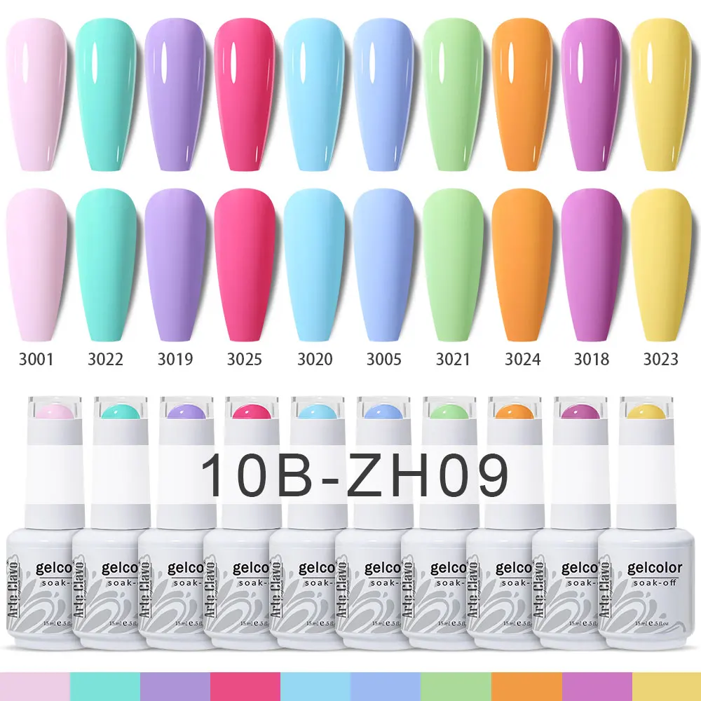 Arte Clavo 10pcs/Set Gel Nail Polish Set UV&LED Semi Permanent Hybrid Gel Polish Manicure Nail Need Base Top Coat Soak Off Nails