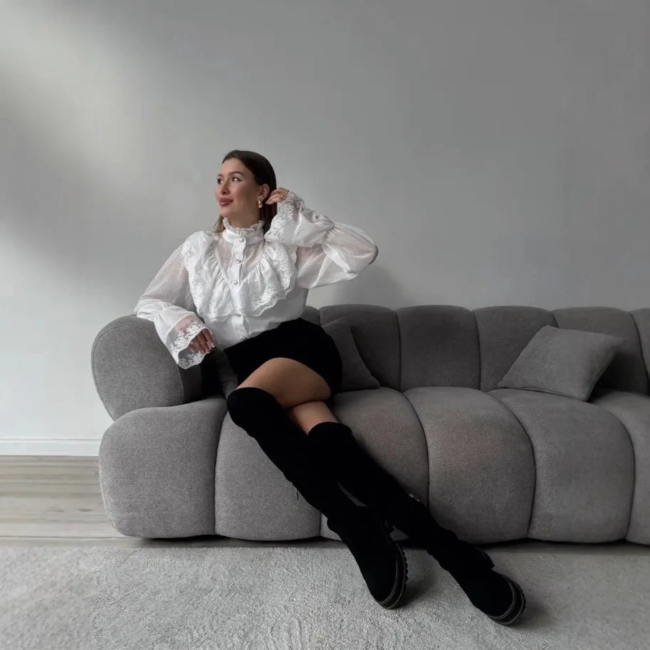 قميص شيفون جديد لخريف 2025 على طراز المحكمة الفرنسية قميص شيفون أنيق ومزاج أنيق مكشكش قميص نسائي للجوكر #4