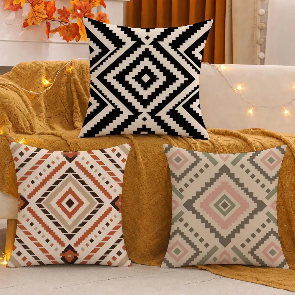 Cute Pastel Ethnic Tribal Diamond Cushion Cover Pillow Case plush Double-sided Print Square Covers Sofa Home Cushion