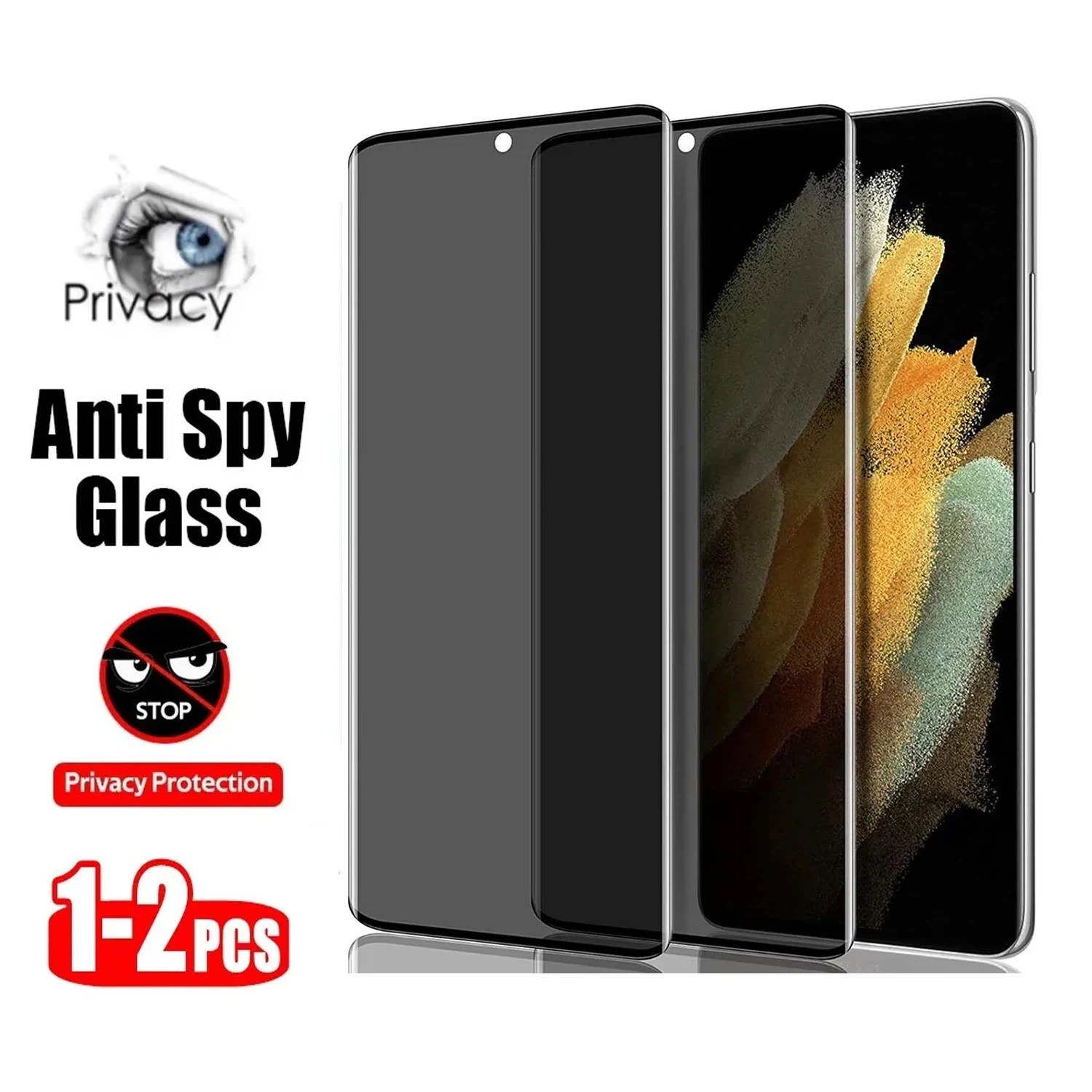 1–2 Stück gebogene Sichtschutzfolie für Samsung Galaxy S24 Ultra S23 S22 S21 S20 S10 Plus Note20Ultra Anti-Spionage-Hartglas