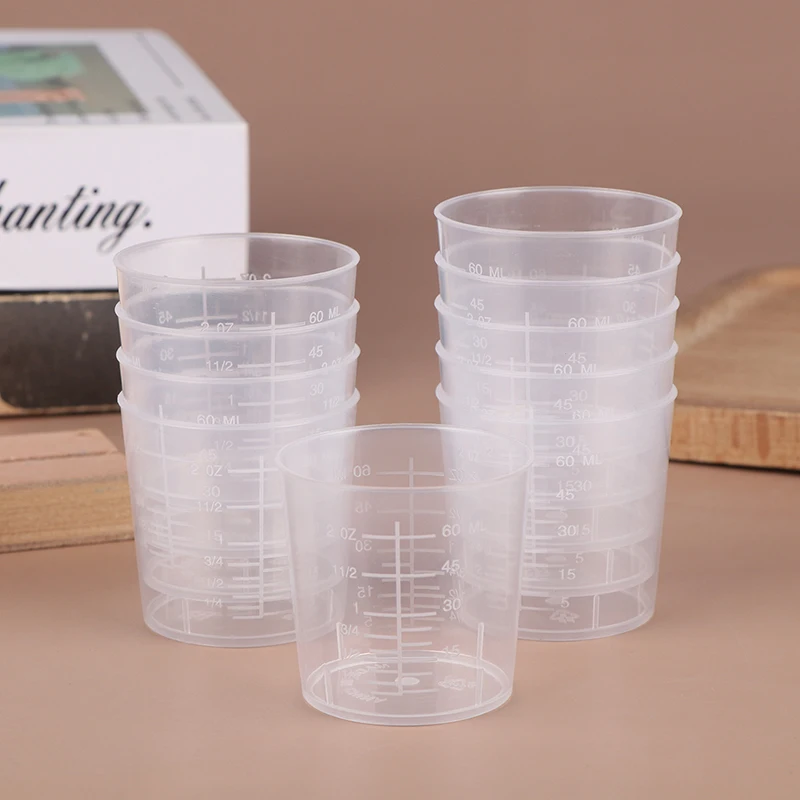 10Pcs 60ML Measuring Cup Transparent Plastic Scale Beaker Cups Lab Graduated Liquid Container Without Handle Kitchen Baking Tool