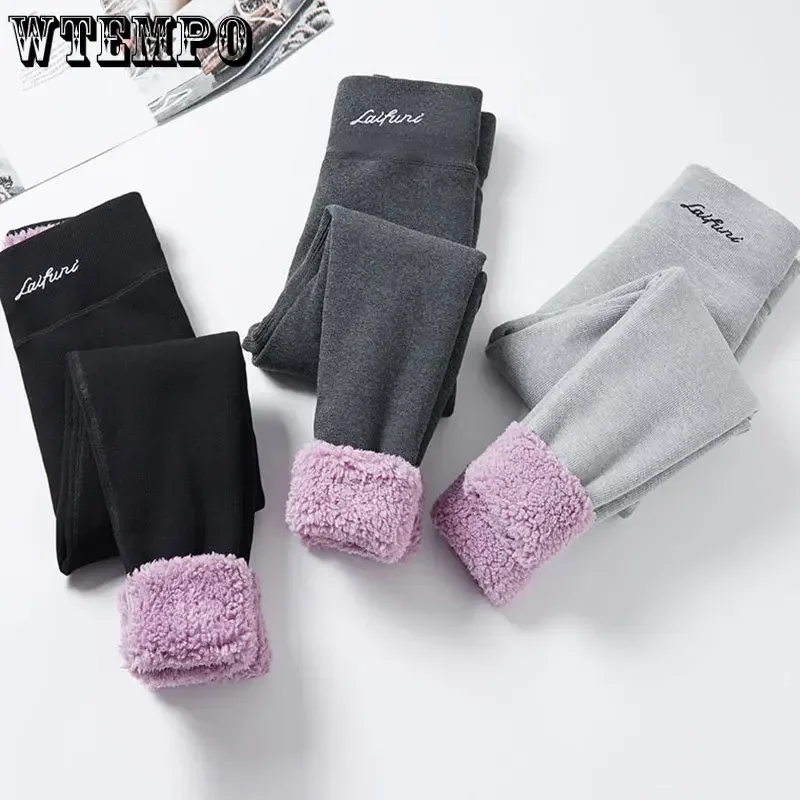 Perneiras de veludo extra grossas femininas, calça térmica, legging polar polar polar de lã, cintura alta, inverno