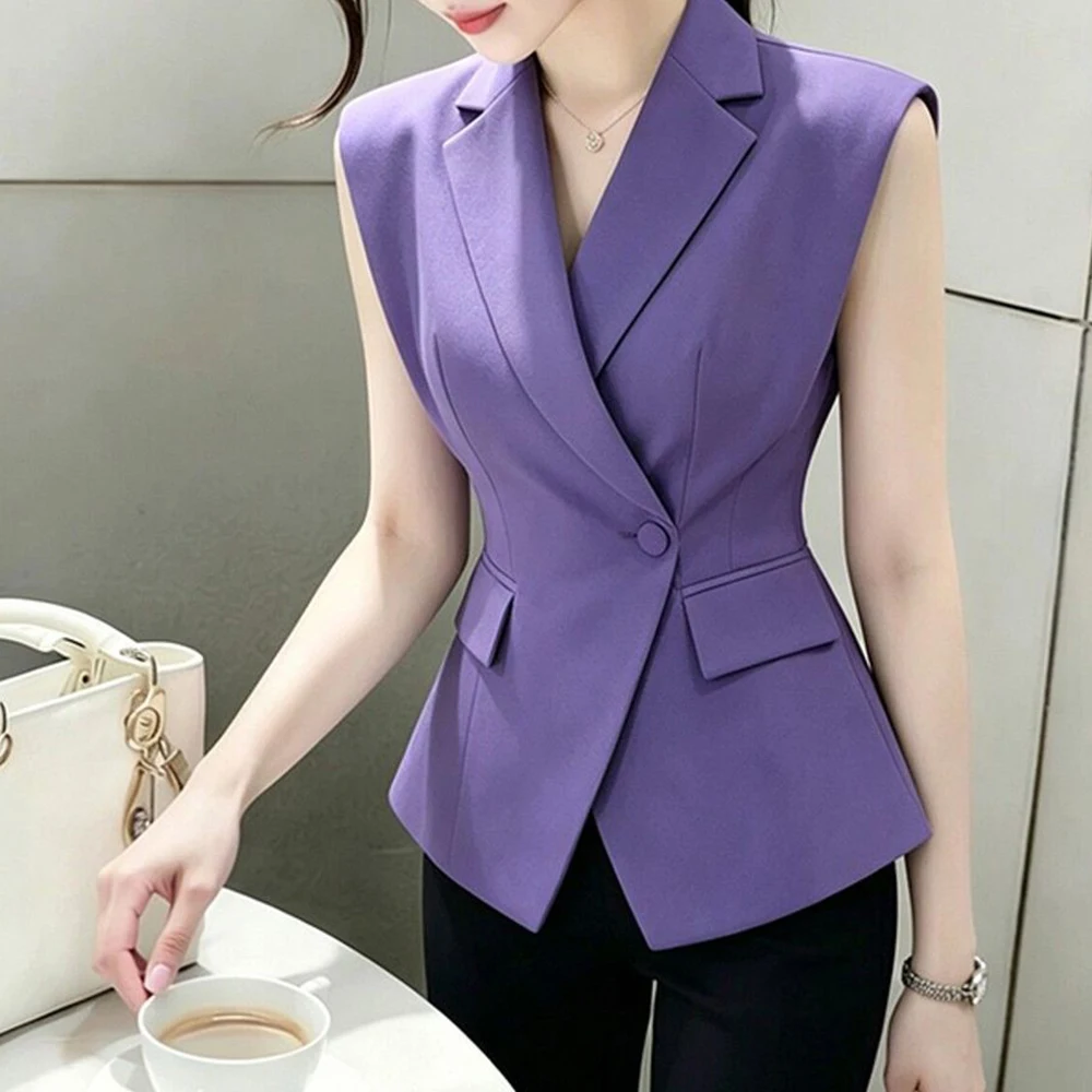 Purple suit vest female summer  high sense fashionable foreign style stacked wear super good-looking waist pinch vest jacket